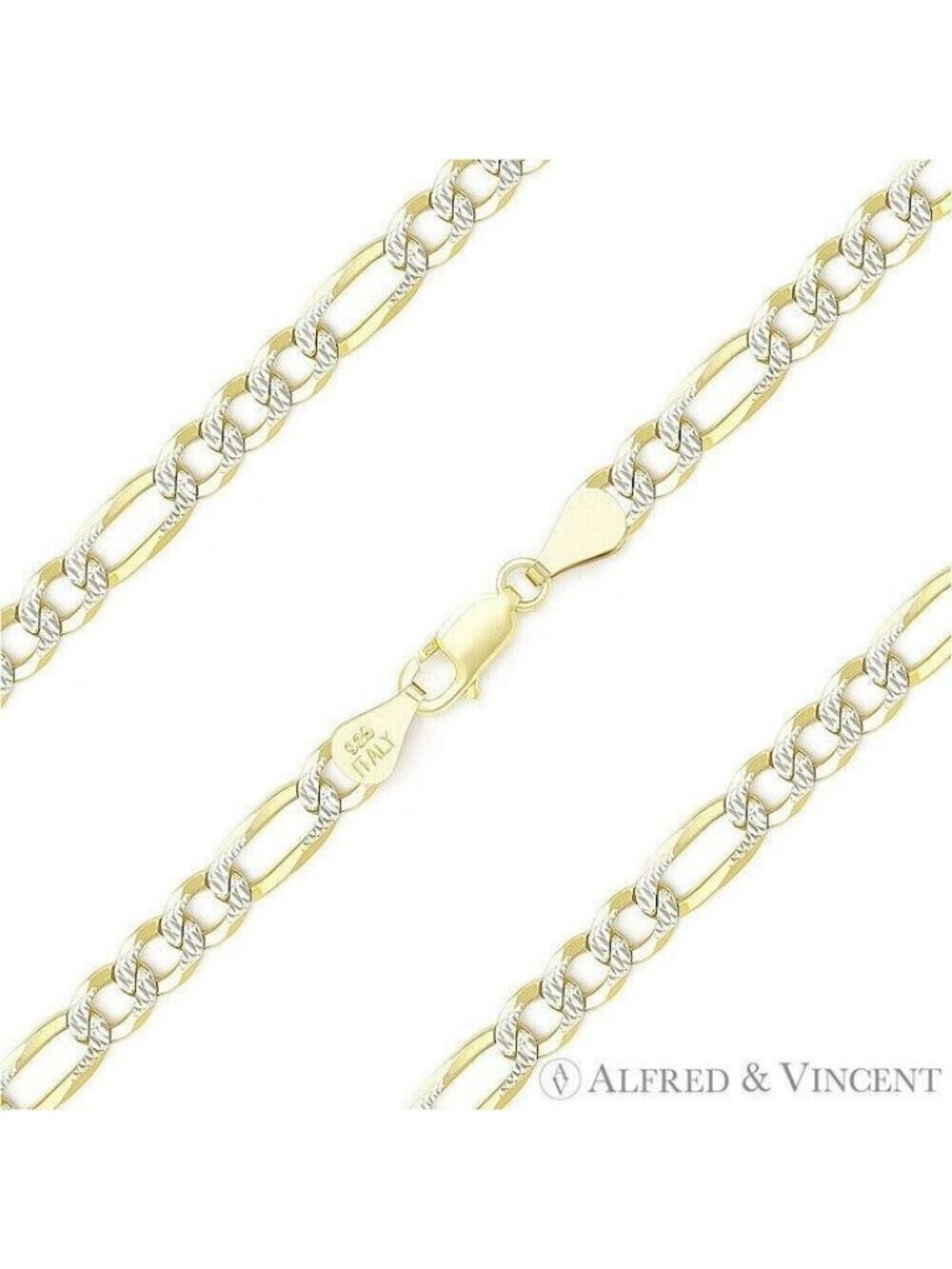 Figaro Pave Link Chain Anklet in 14k Yellow Gold-Plated .925 Sterling Silver- 8"